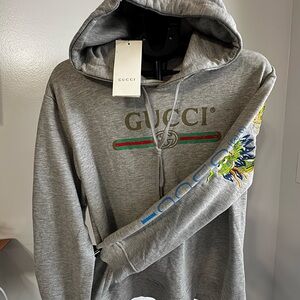 Gucci Gray Hoodie with Blue and Green Accents